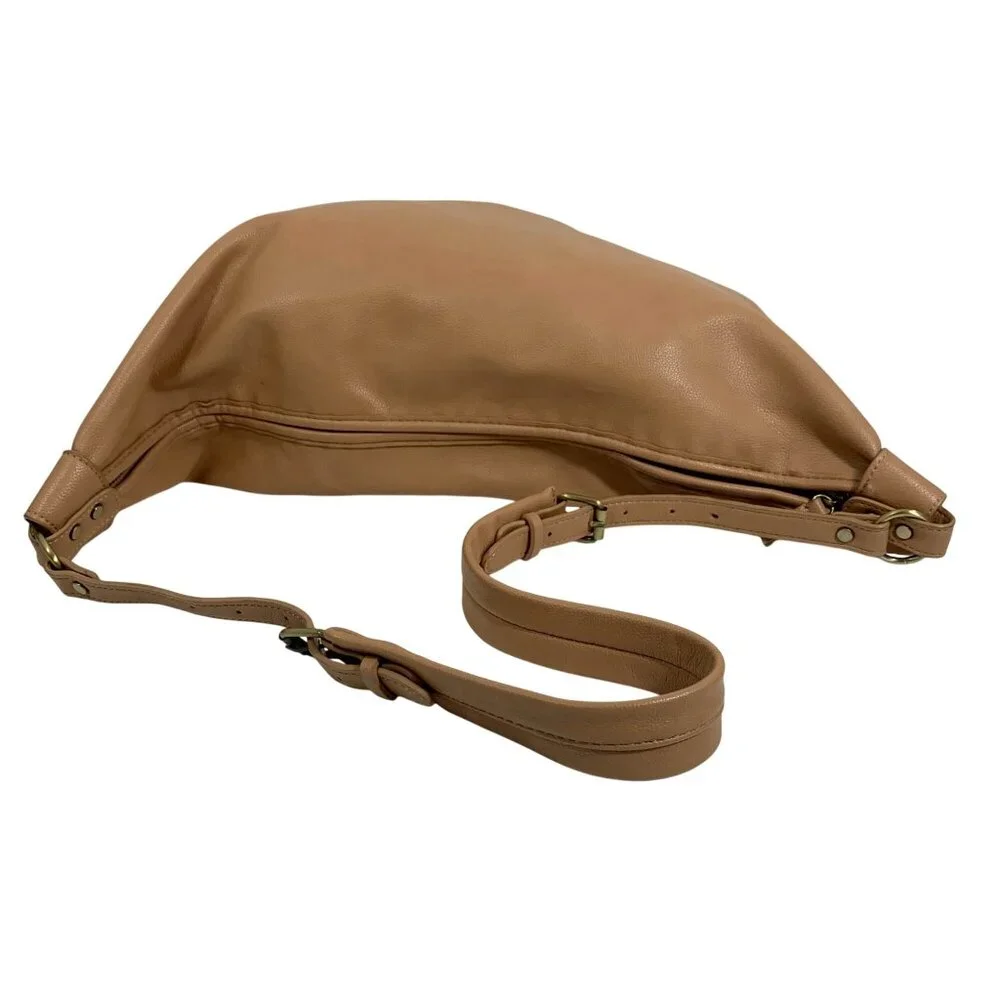 ANTHROPOLOGIE Womens Camel Tan Faux Leather Crescent Crossbody Slouchy Purse